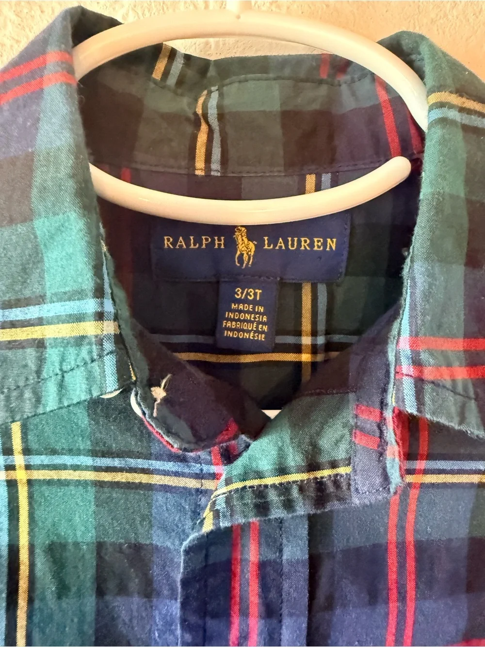 Ralph Lauren Green & Blue Plaid Button-Down Shirt with Yellow and Red Accents